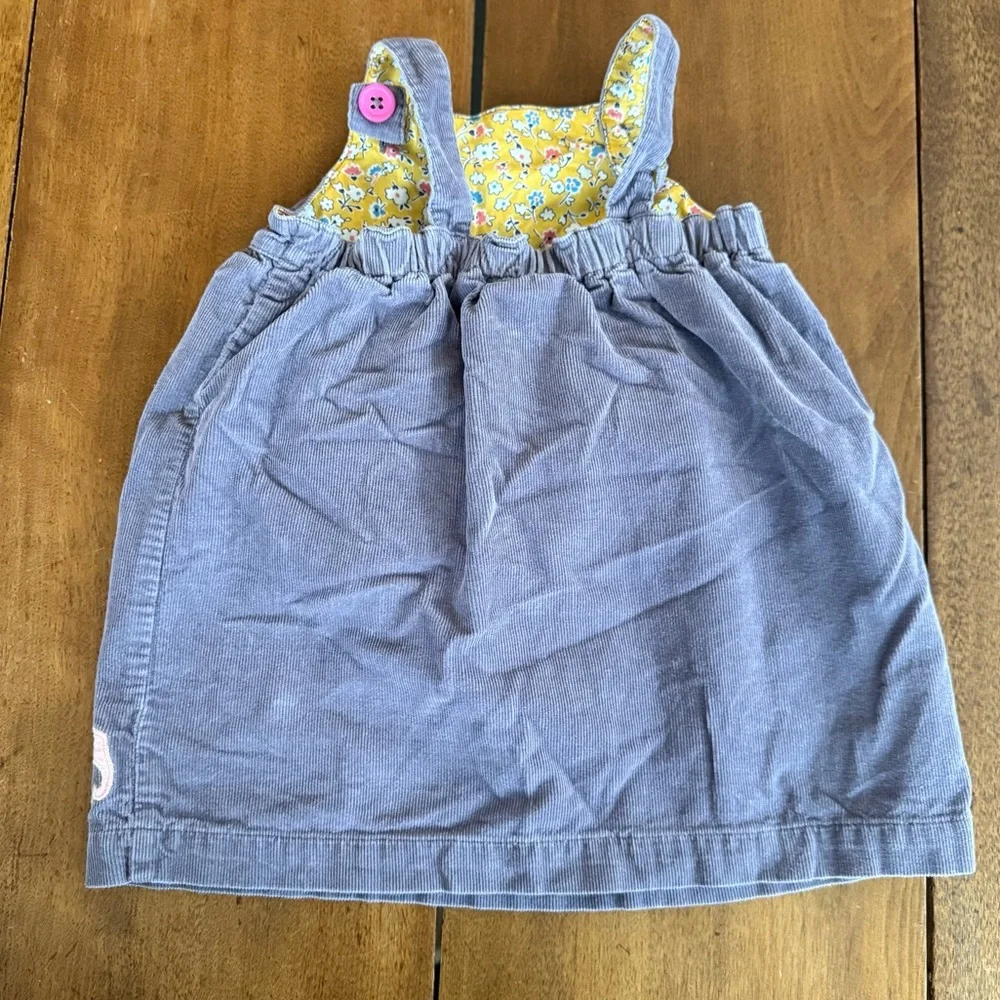 Baby Boden Elephant Appliqué Grey Corduroy‎ Jumper Dress Yellow Lining 12-18 mo